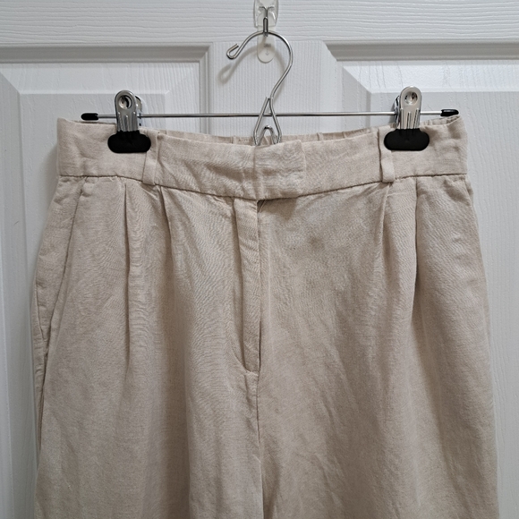 H&M Cream Pants Womens Size 8 Linen Blend Trousers Pleated Lightweight Neutral - Picture 3 of 12